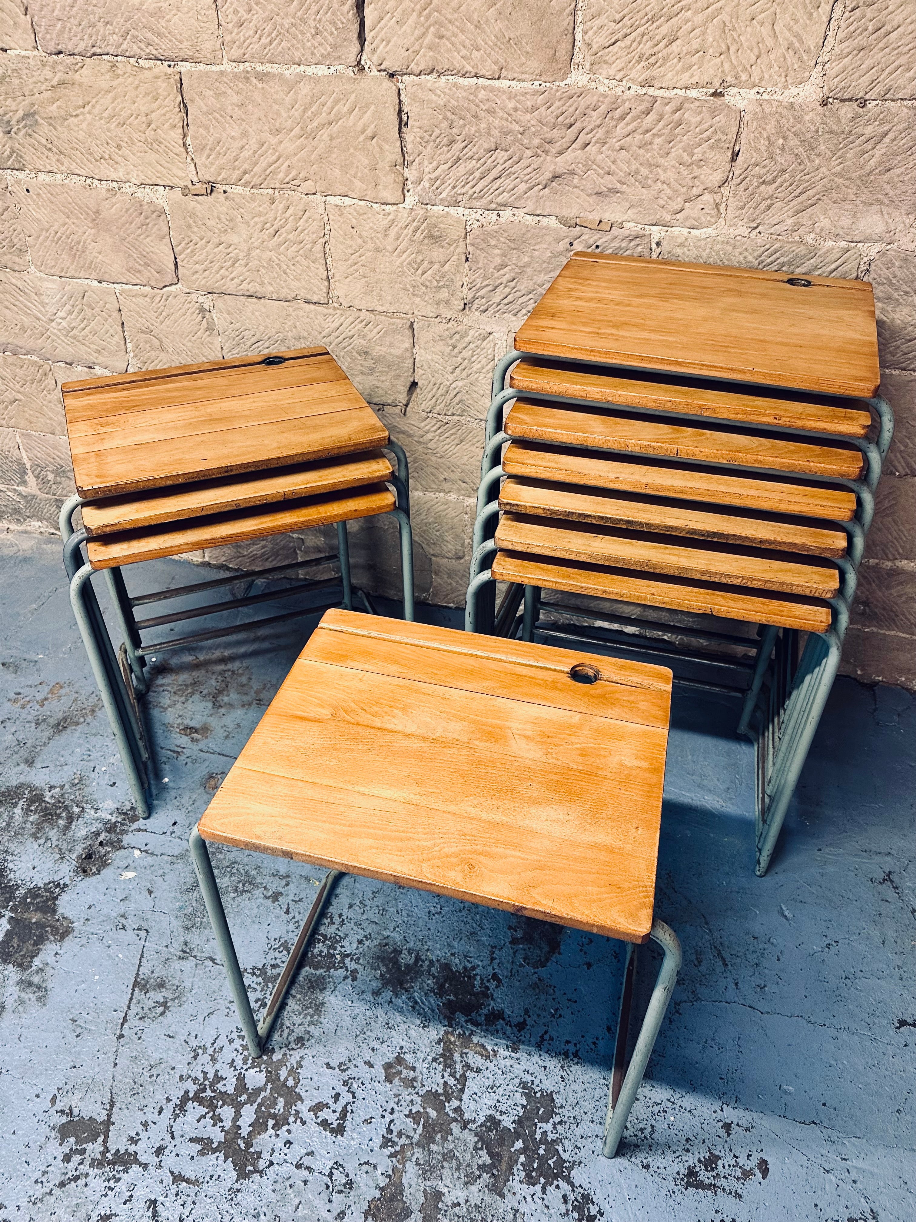 Vintage 1960s Stackable School Desks, Bedside, Office, Laptop Table, Industrial