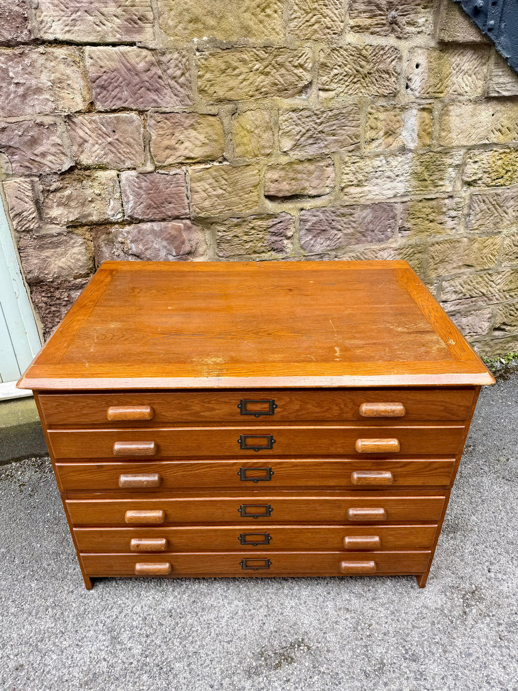 Large Mid Century Oak Architects Plan Chest By Crusader. 6 Drawers, Artist
