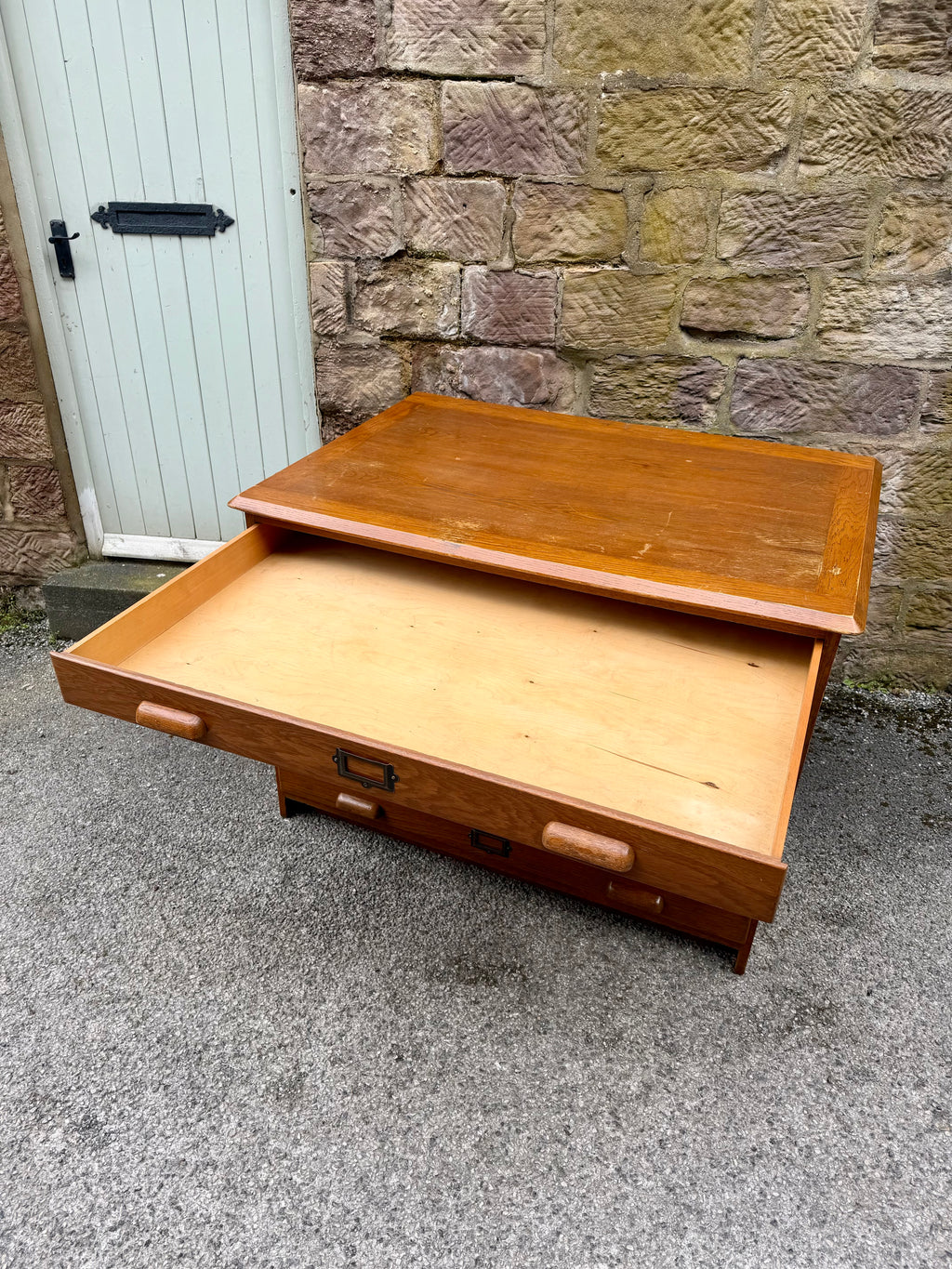 Large Mid Century Oak Architects Plan Chest By Crusader. 6 Drawers, Artist
