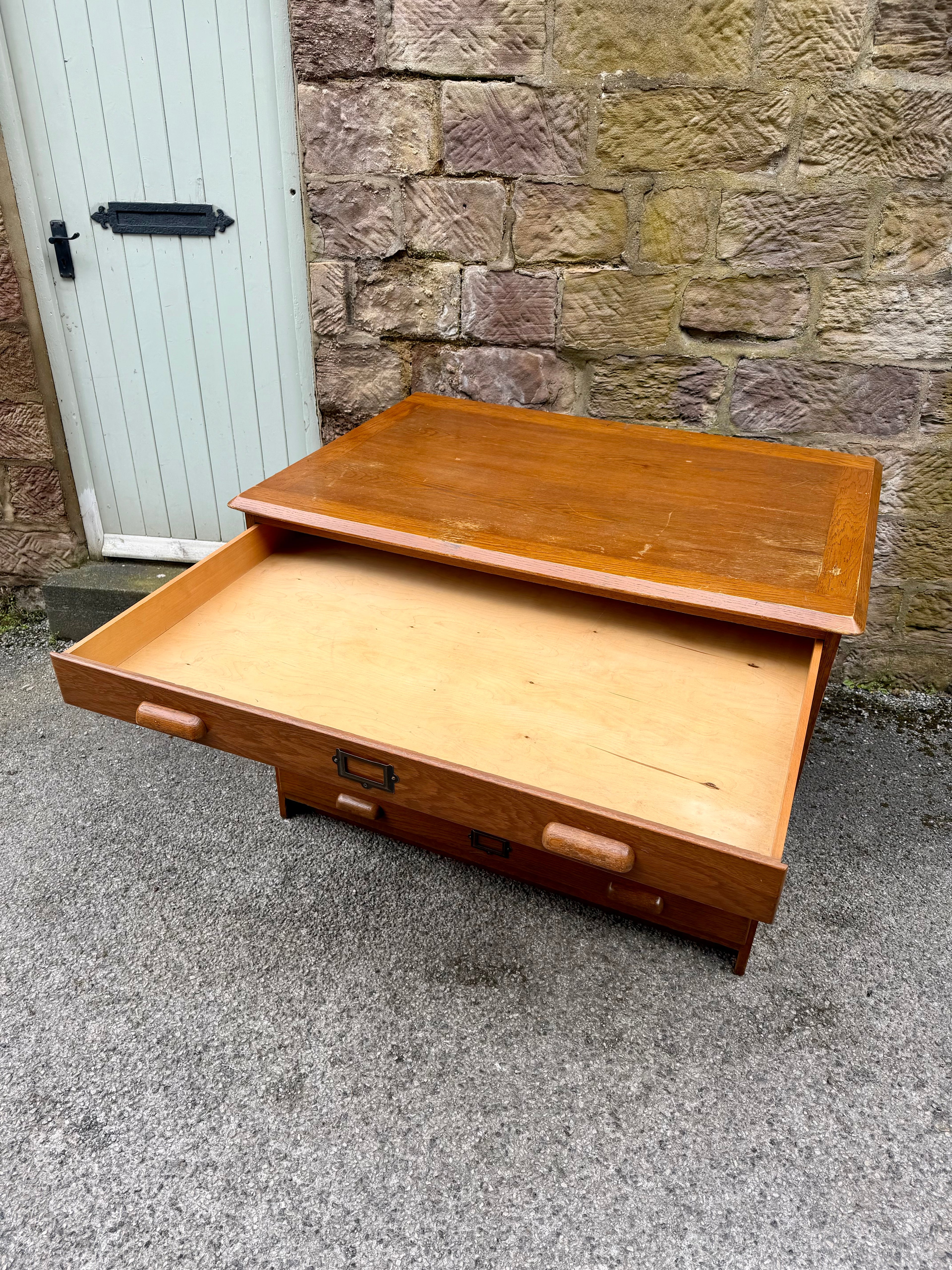 Large Mid Century Oak Architects Plan Chest By Crusader. 6 Drawers, Artist
