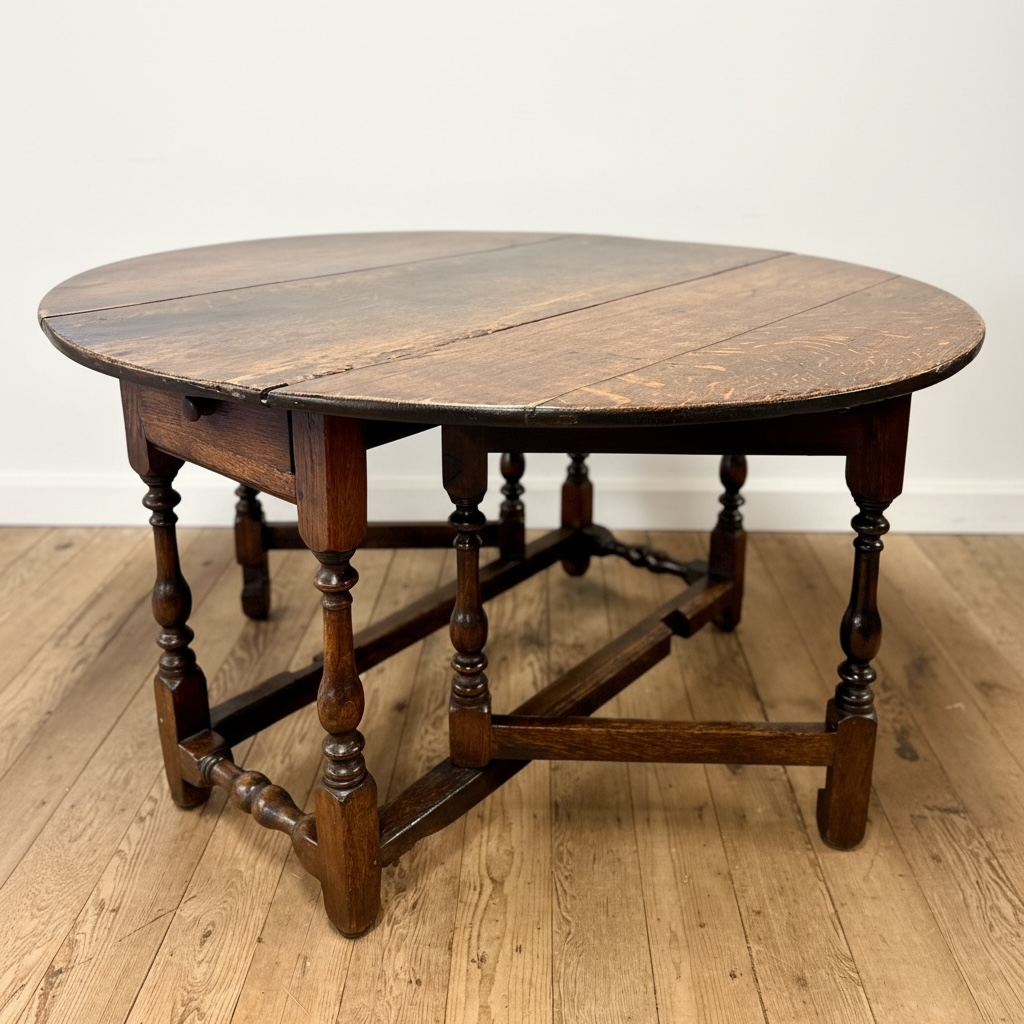 Antique Gate Leg Table, English, Oak, Oval, Extending, Provincial, William III