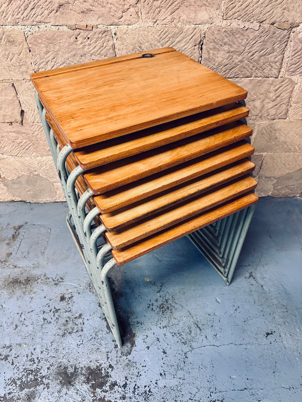 Vintage 1960s Stackable School Desks, Bedside, Office, Laptop Table, Industrial