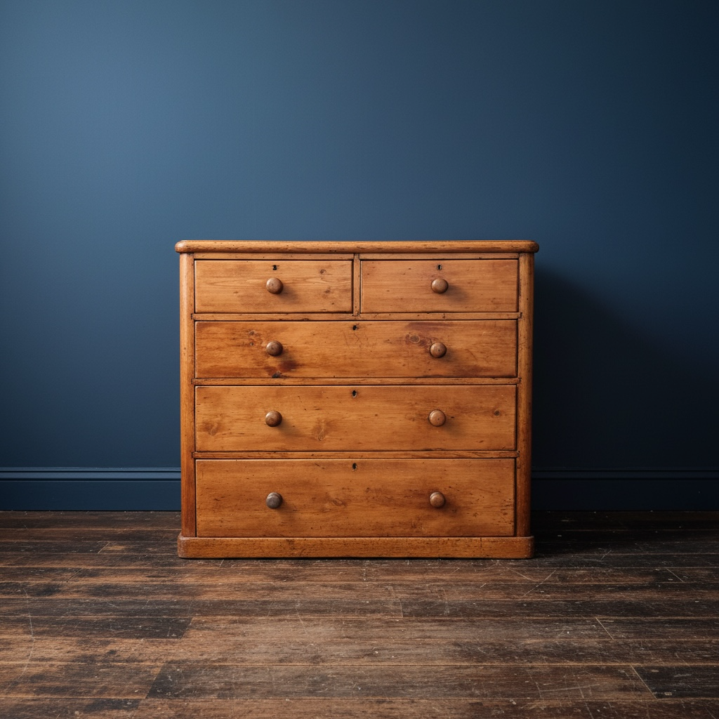 Antique Victorian Large Rustic Pine Chest Of Drawers, Original, 2 Over 3 Drawers
