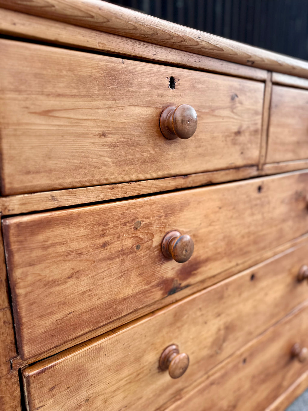 Antique Victorian Large Rustic Pine Chest Of Drawers, Original, 2 Over 3 Drawers