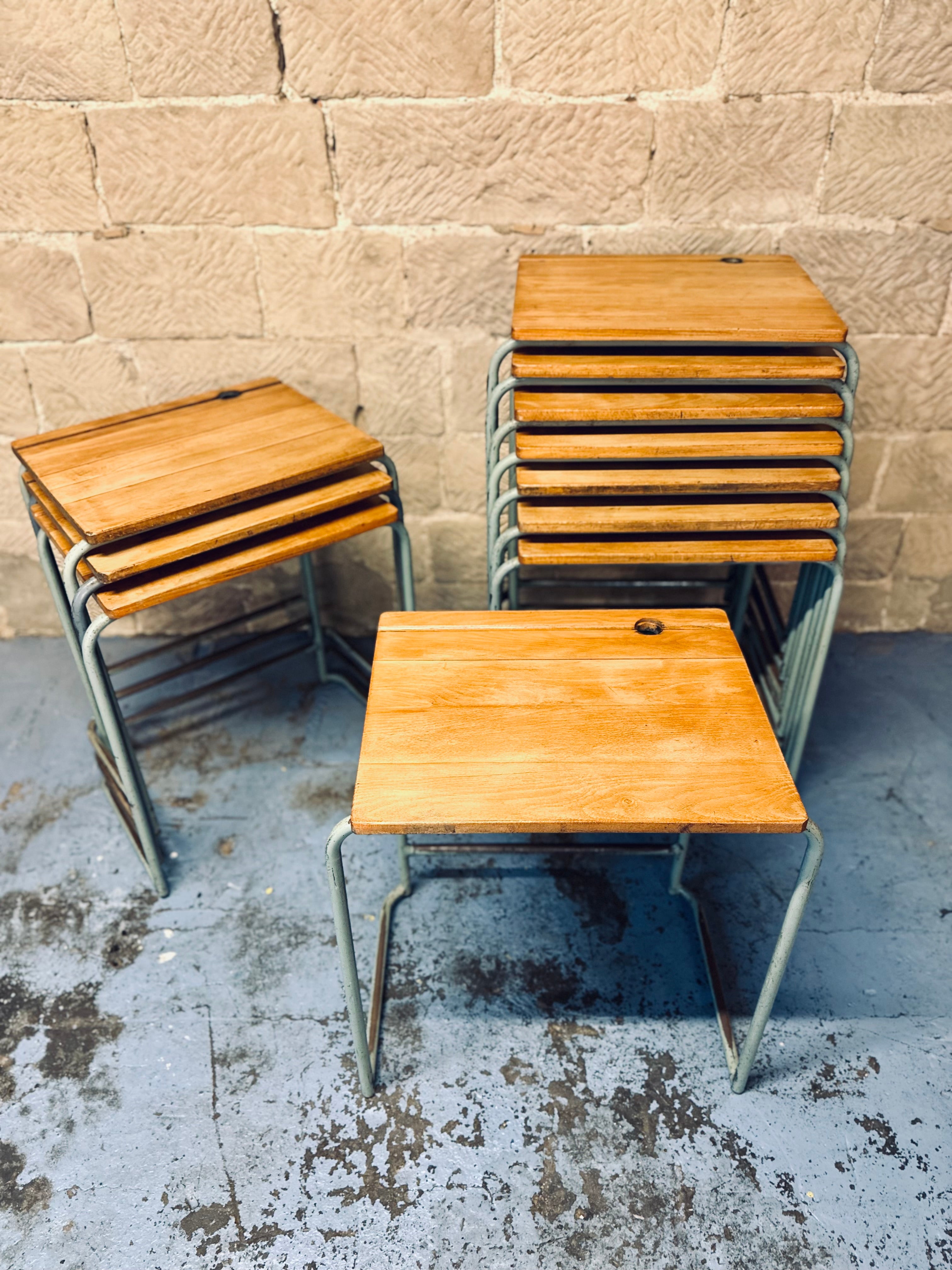 Vintage 1960s Stackable School Desks, Bedside, Office, Laptop Table, Industrial
