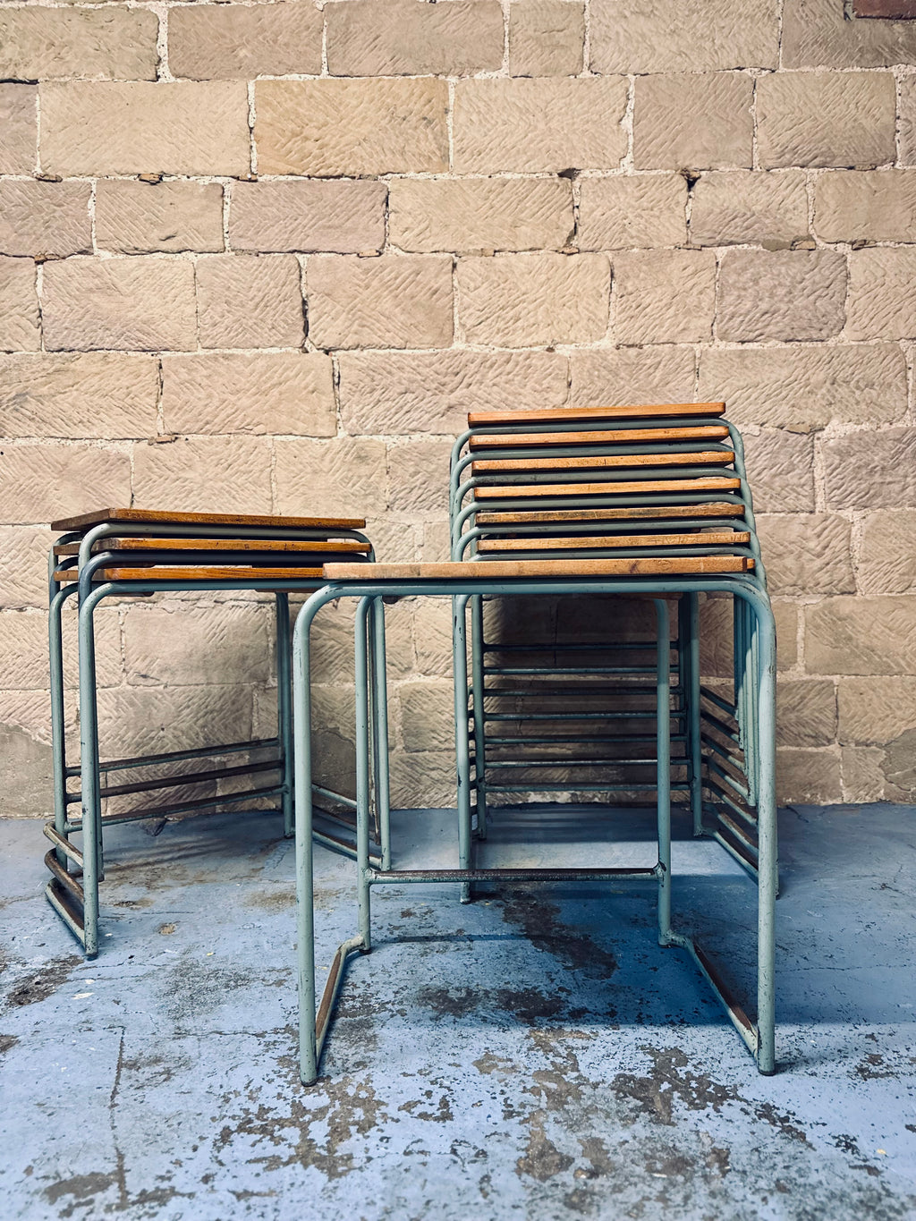 Vintage 1960s Stackable School Desks, Bedside, Office, Laptop Table, Industrial
