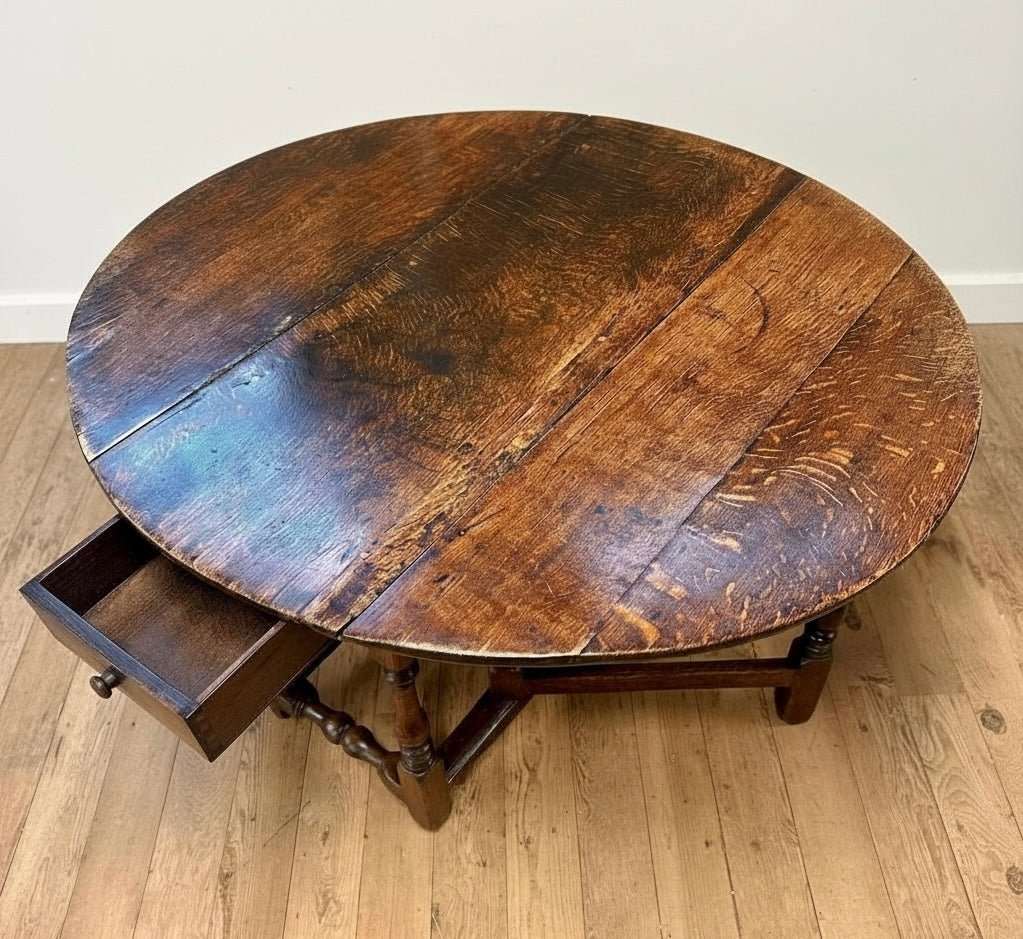 Antique Gate Leg Table, English, Oak, Oval, Extending, Provincial, William III