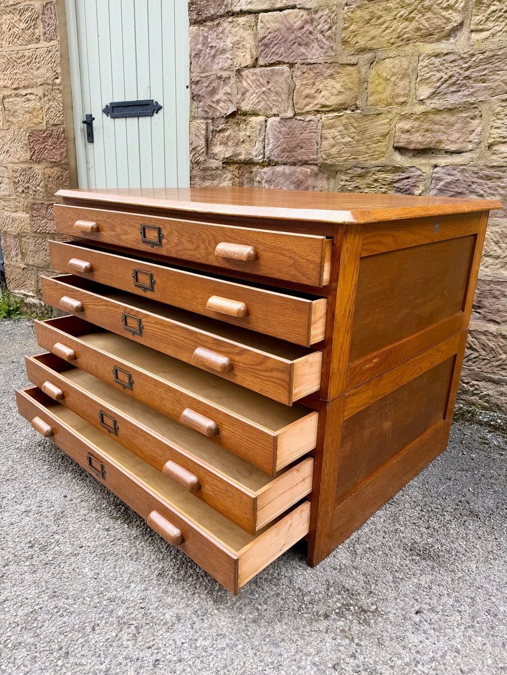 Large Mid Century Oak Architects Plan Chest By Crusader. 6 Drawers, Artist