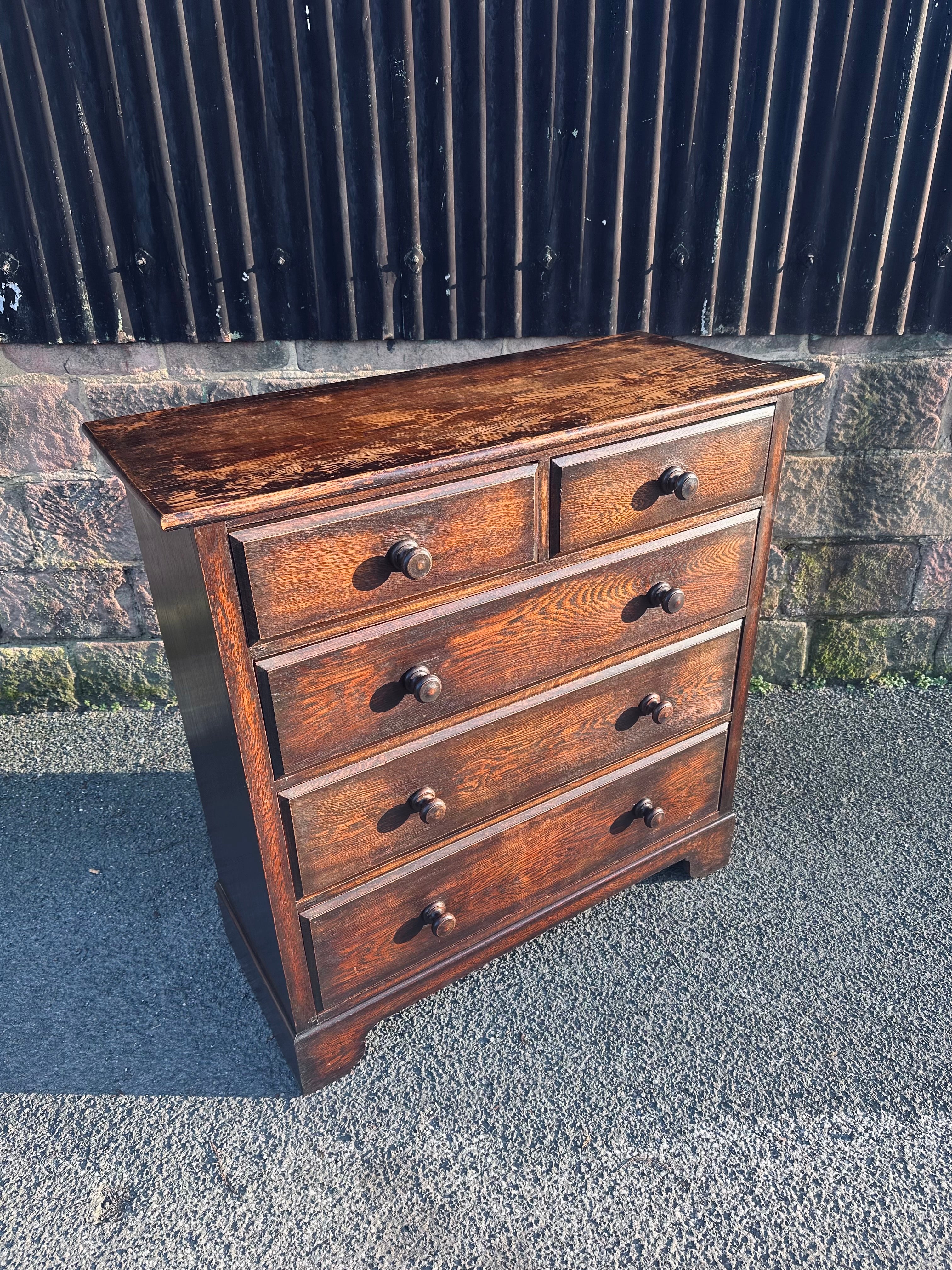 Antique Oak Chest Of Drawers, Edwardian, Original, 5 Drawers, Bedroom, Storage