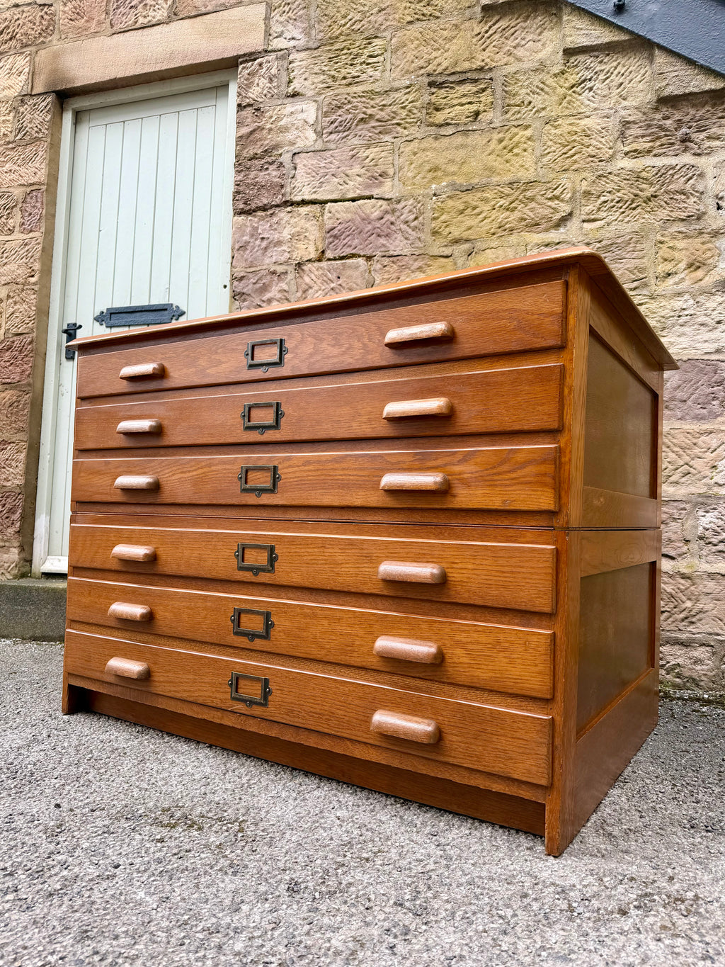 Large Mid Century Oak Architects Plan Chest By Crusader. 6 Drawers, Artist