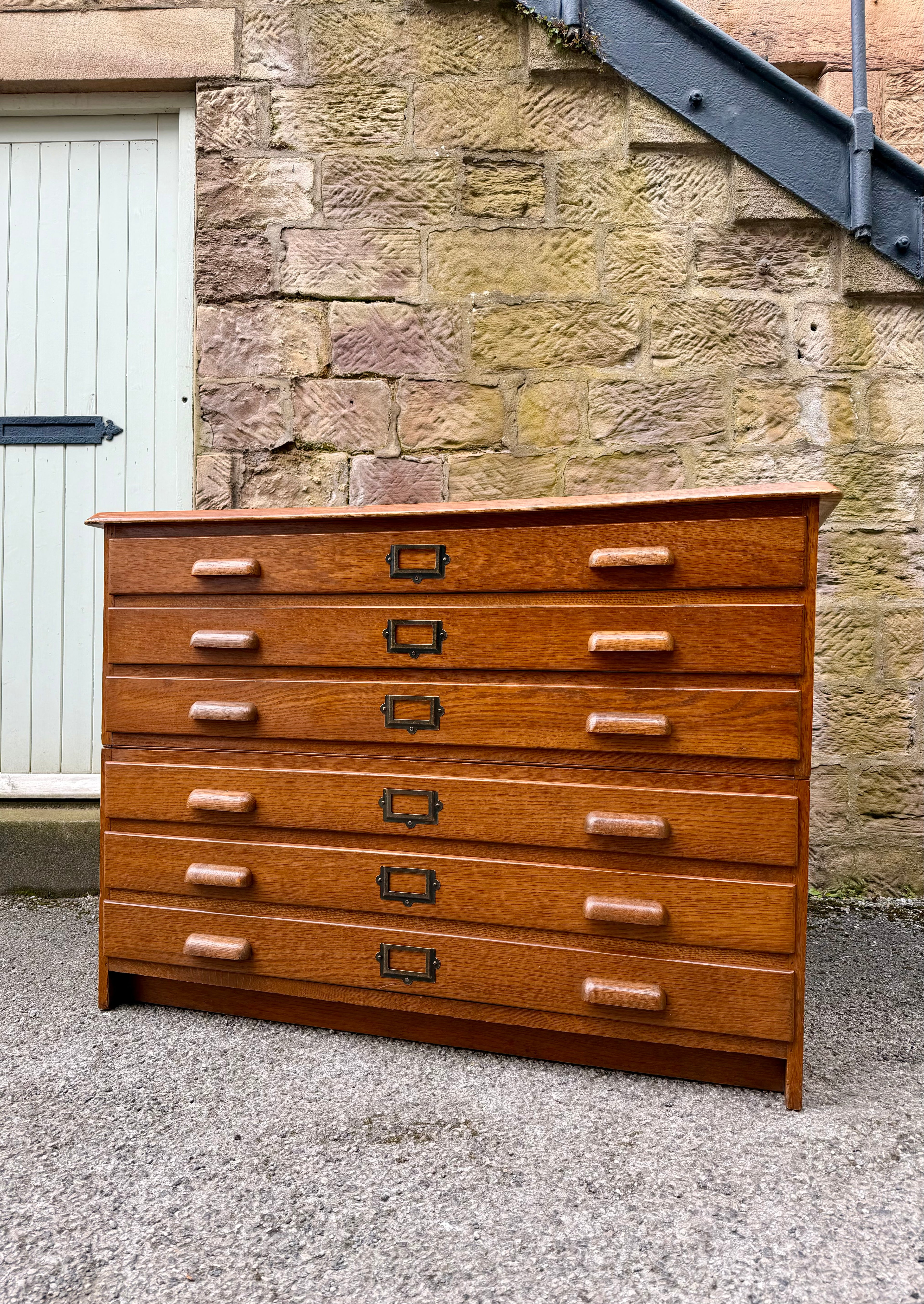 Large Mid Century Oak Architects Plan Chest By Crusader. 6 Drawers, Artist