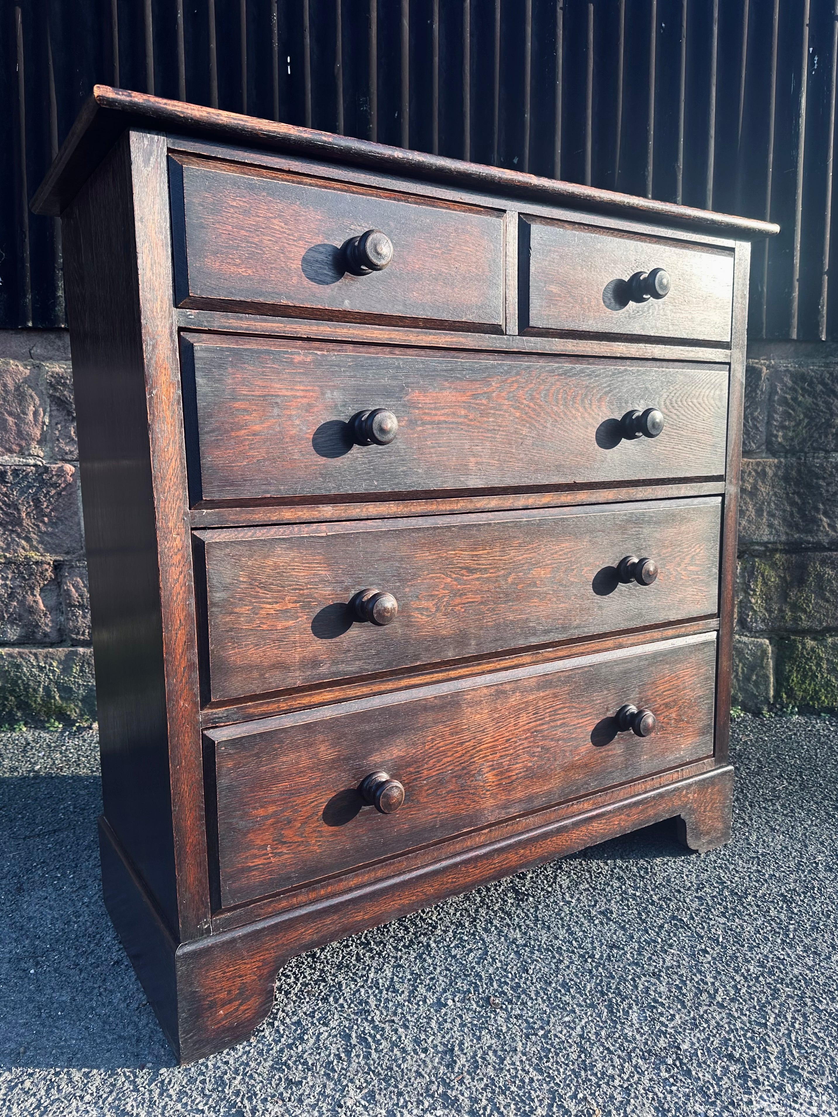 Antique Oak Chest Of Drawers, Edwardian, Original, 5 Drawers, Bedroom, Storage