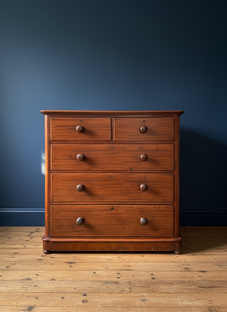 Antique Mahogany Chest Of Drawers, Victorian Original, 5 Drawers, Bedroom