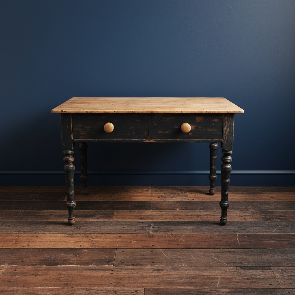 Antique French Oak Top Table. 2 Drawers. Kitchen, Dining, Original Paint