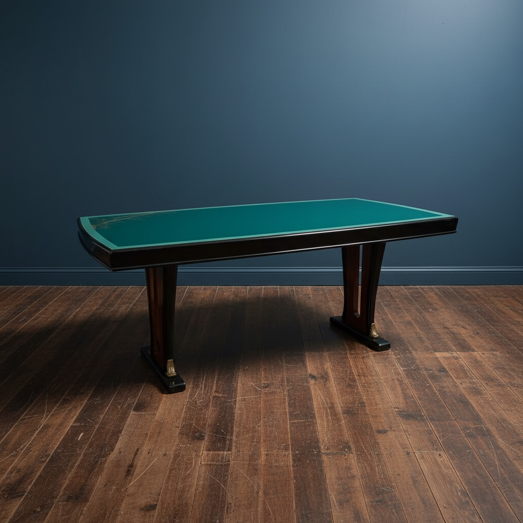 1940s Italian Designer Desk Attributed To Guglielmo Ulrich. Walnut, Glass, Green