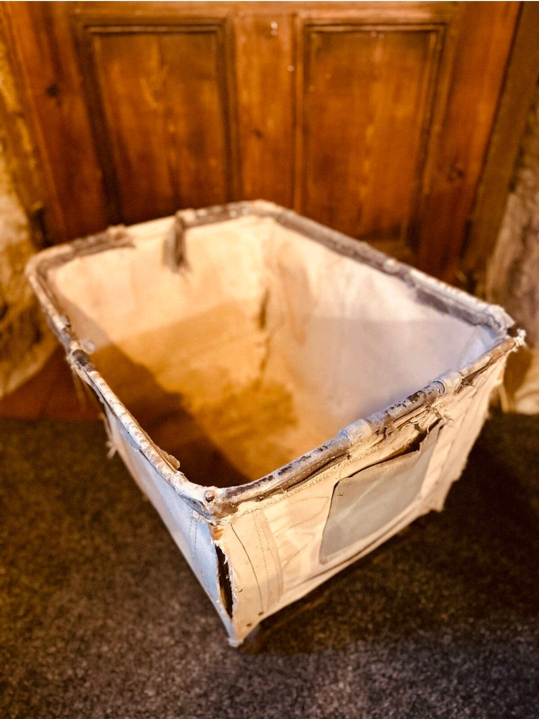1950s American Industrial Laundry Basket From Steel PA, Log Basket, Vintage