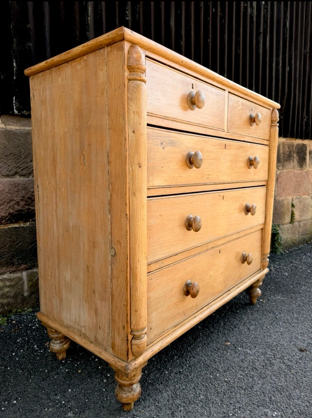 Antique Victorian Rustic Waxed Pine Chest Of Drawers, Country Cottage, Bedroom.