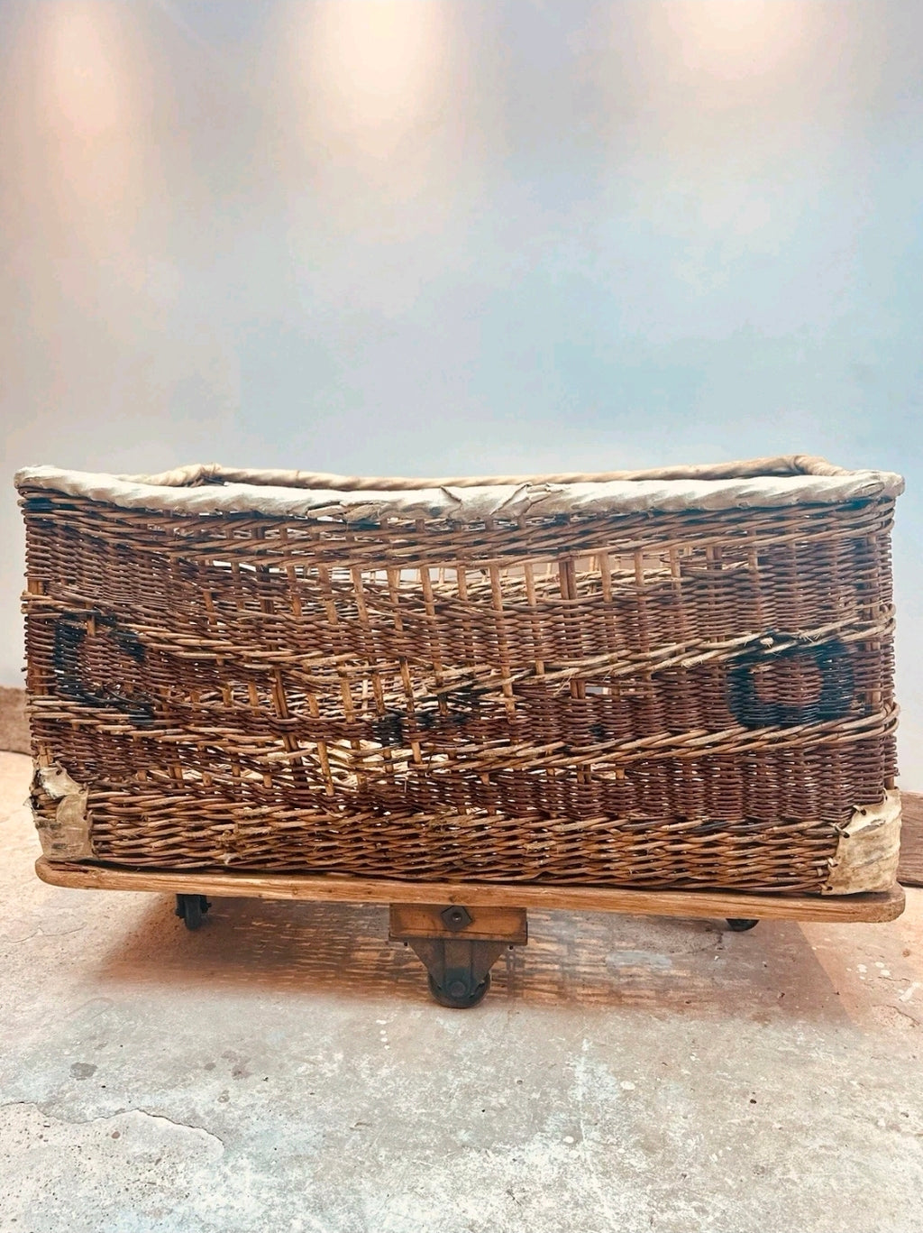 Huge Victorian Textile Mill Basket. Wicker Basket, Laundry,Log Basket, Film Prop
