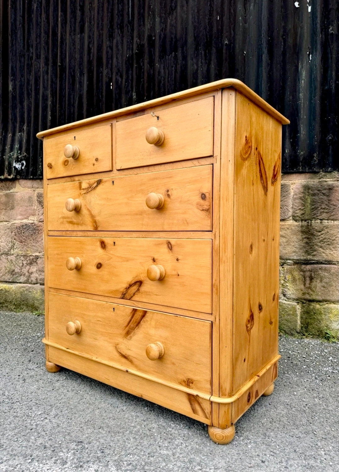 Antique Victorian Pine Chest Of Drawers, Original, 2 Over 3 Drawers, Lockable