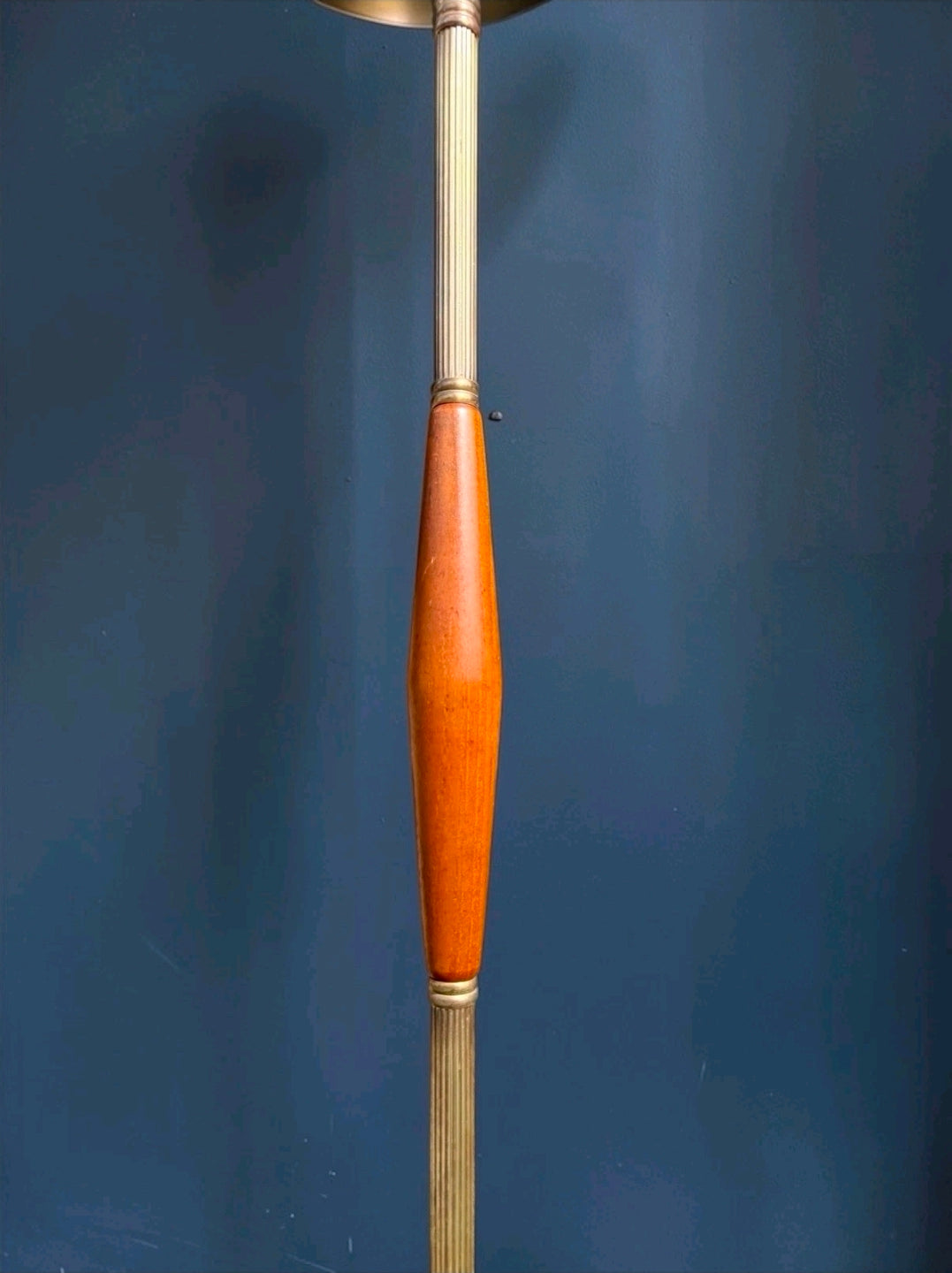 Mid-Century Danish Teak & Brass Floor Lamp, Original, Round Base