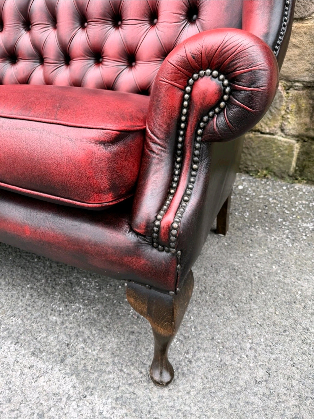 Vintage Oxblood Leather Chesterfield 3 seater Wingback Sofa.