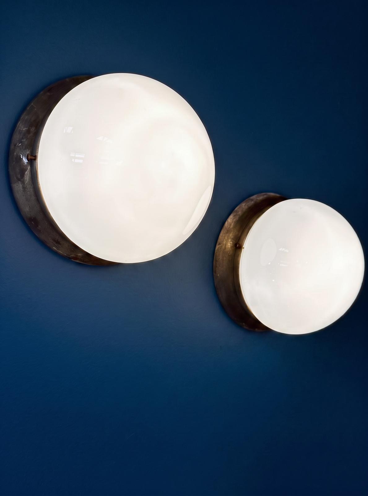 Industrial Ceiling/Wall Light. 1940's Vintage Original Opaline glass, Metal