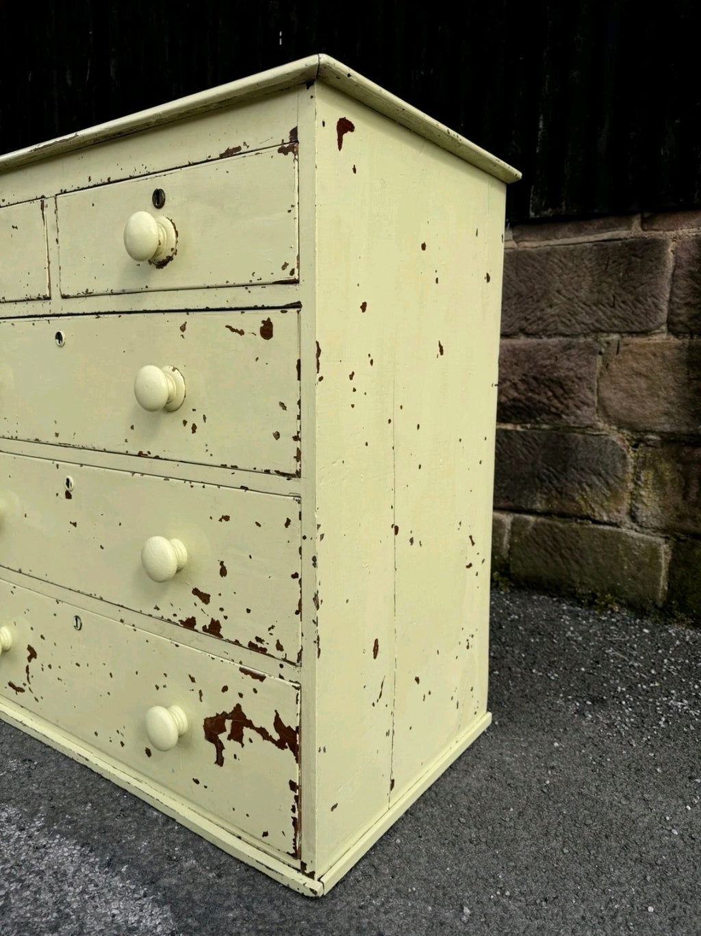 Painted Victorian Oak Chest Of Drawers. Original Paint, 2 Over 3 Drawers.