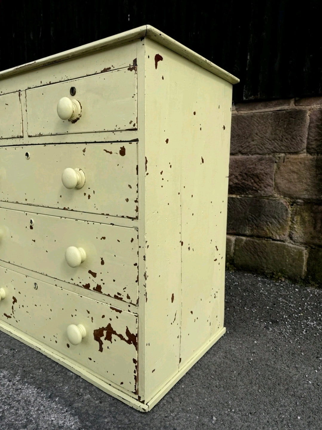 Painted Victorian Oak Chest Of Drawers. Original Paint, 2 Over 3 Drawers.