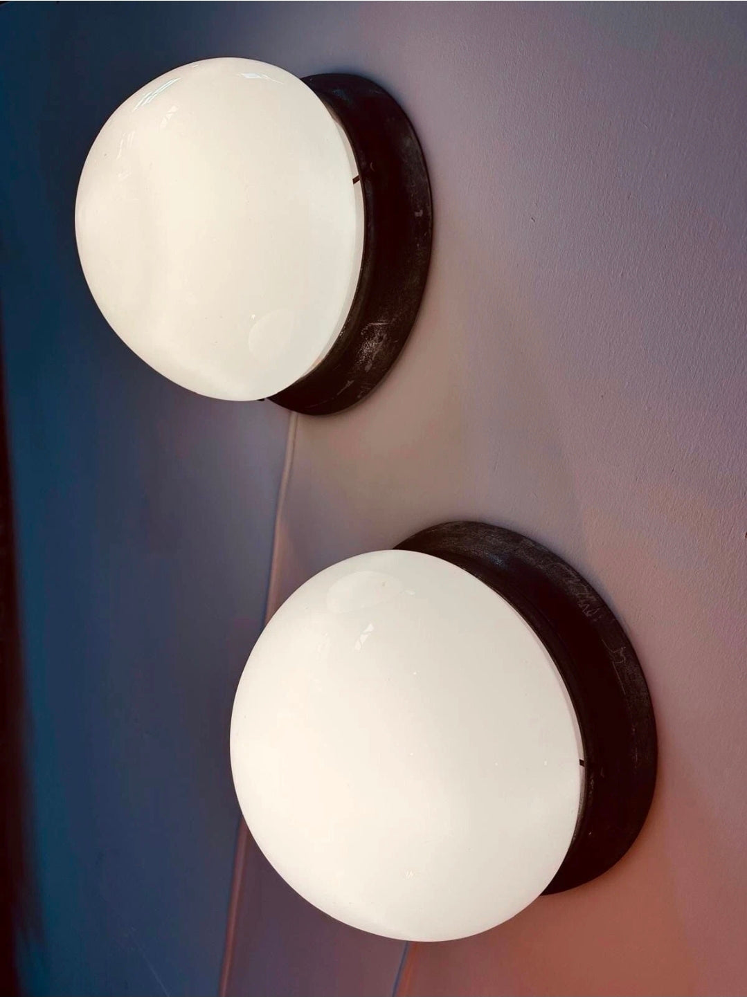 Industrial Ceiling/Wall Light. 1940's Vintage Original Opaline glass, Metal