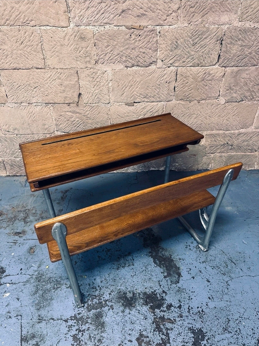 Antique Double School Desk. Oak & Cast Iron. Playroom, Kids Workspace, Nursery