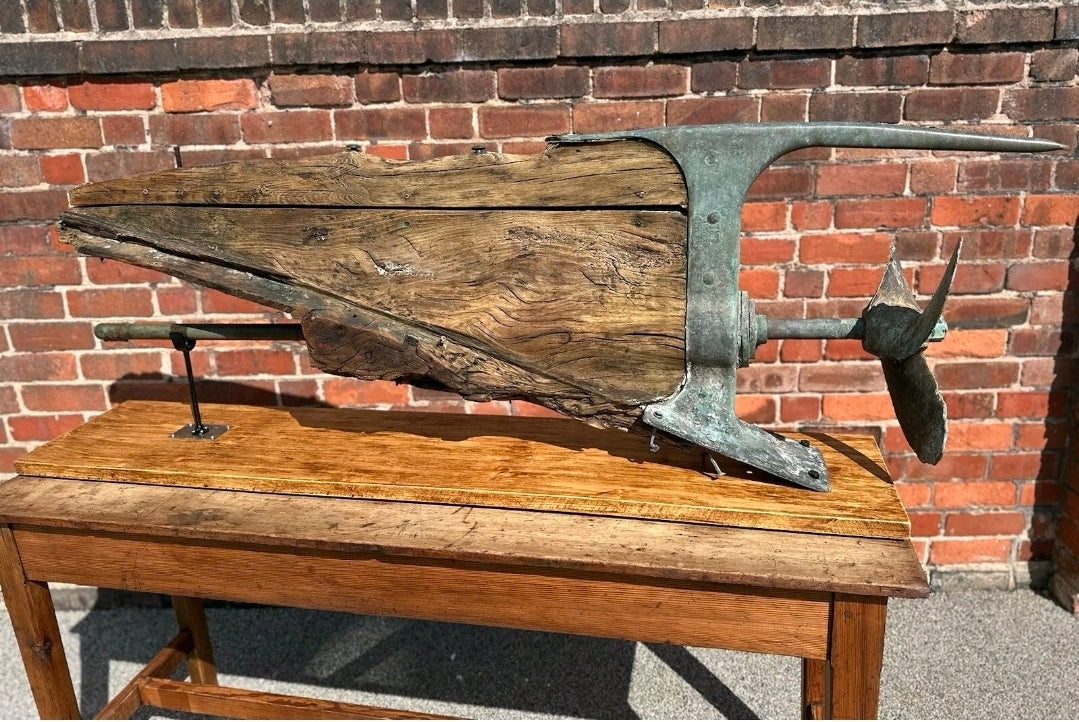 Antique Boat Propeller & Keel on Display Base and Stand. Table Decoration. 1915