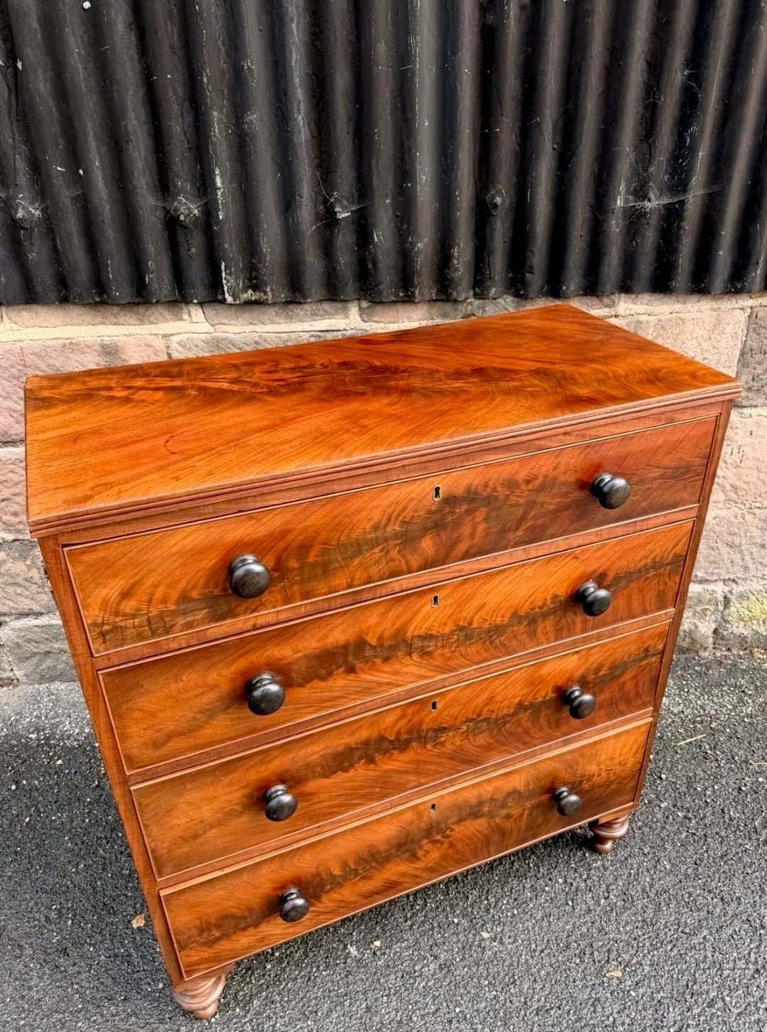 Antique Flame Mahogany Chest Of Drawers C1880, Victorian, Storage, Bedroom