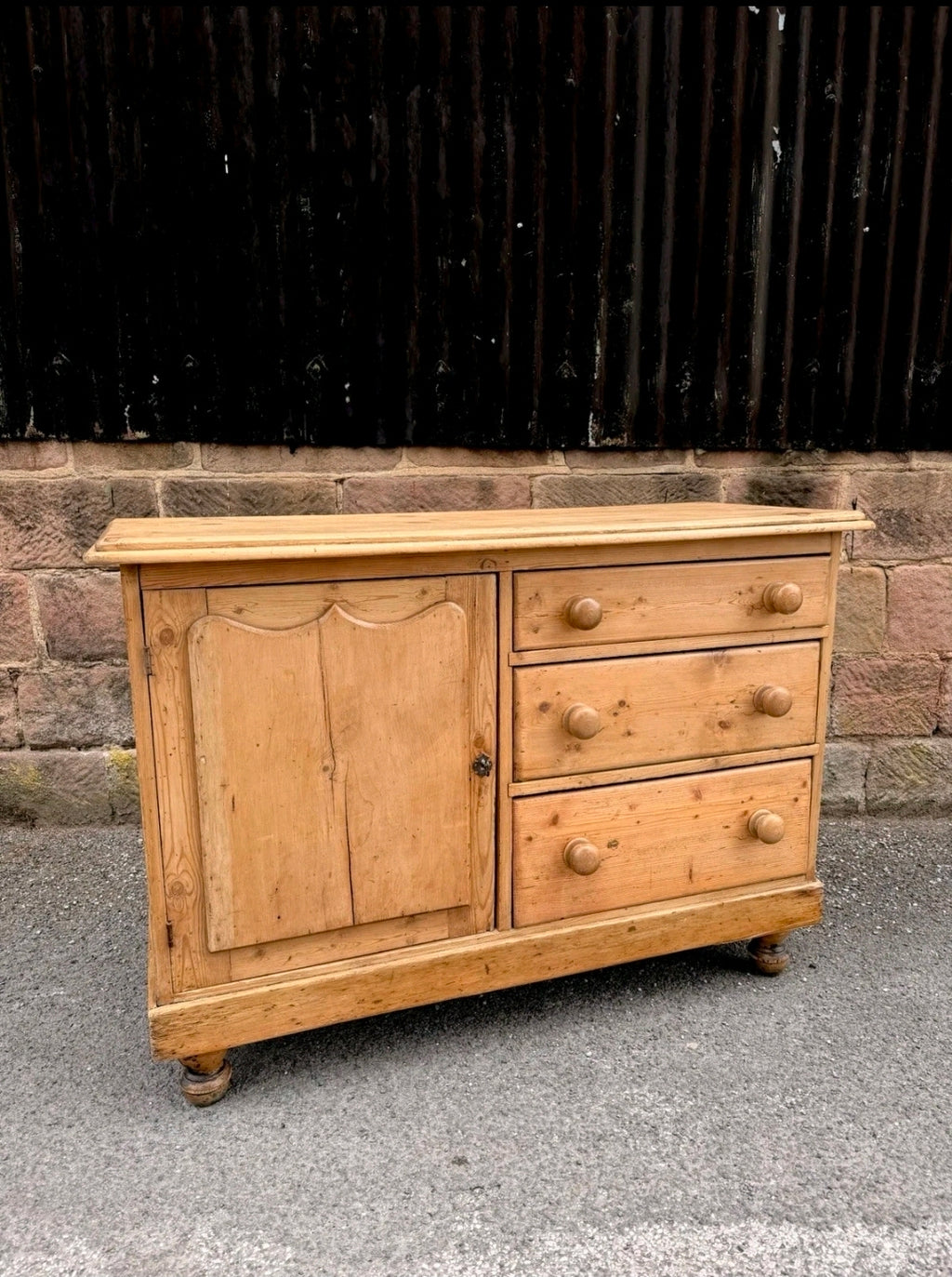 Victorian Pine Dresser Base/Sideboard. Three Drawers, Country, Cottage. Original