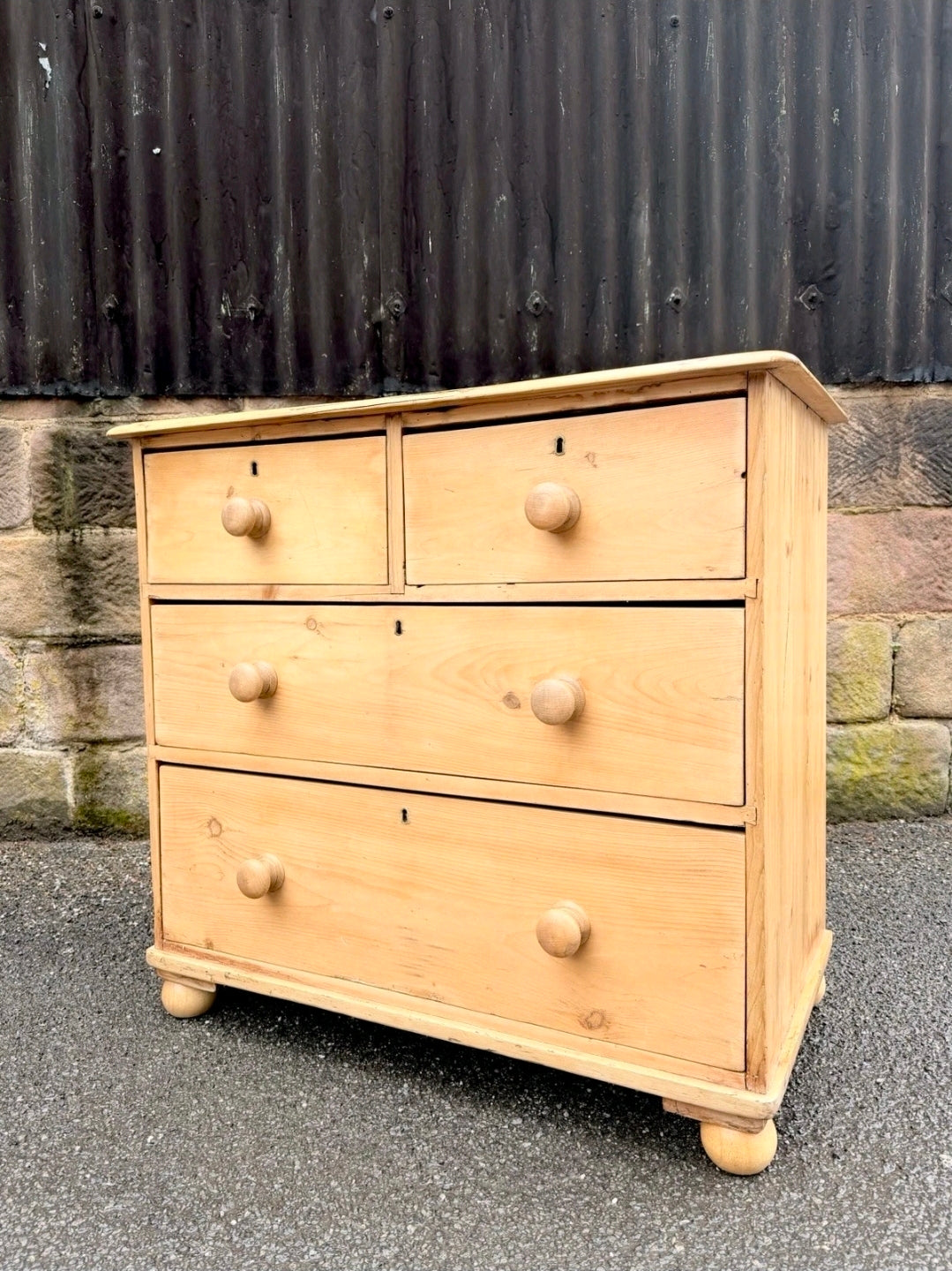 Victorian Stripped Pine Chest Of Drawers 2 Over 2 - Antique Country Farmhouse