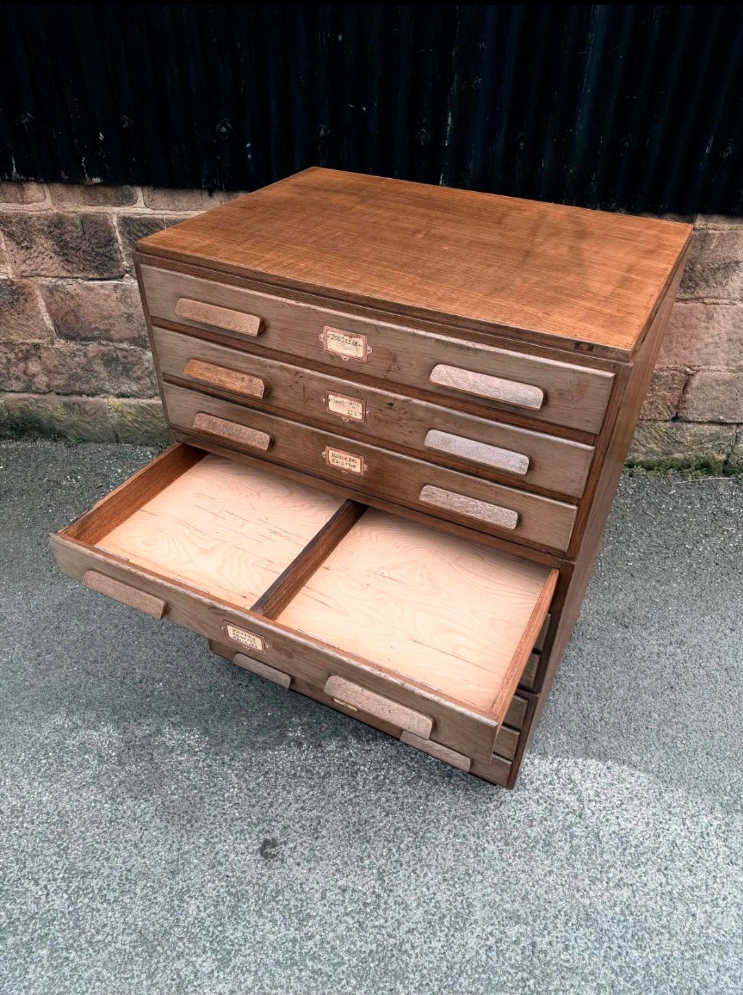 Large Mid Century Oak Architects Plan Chest. 9 Drawers, Vintage, Storage, Office