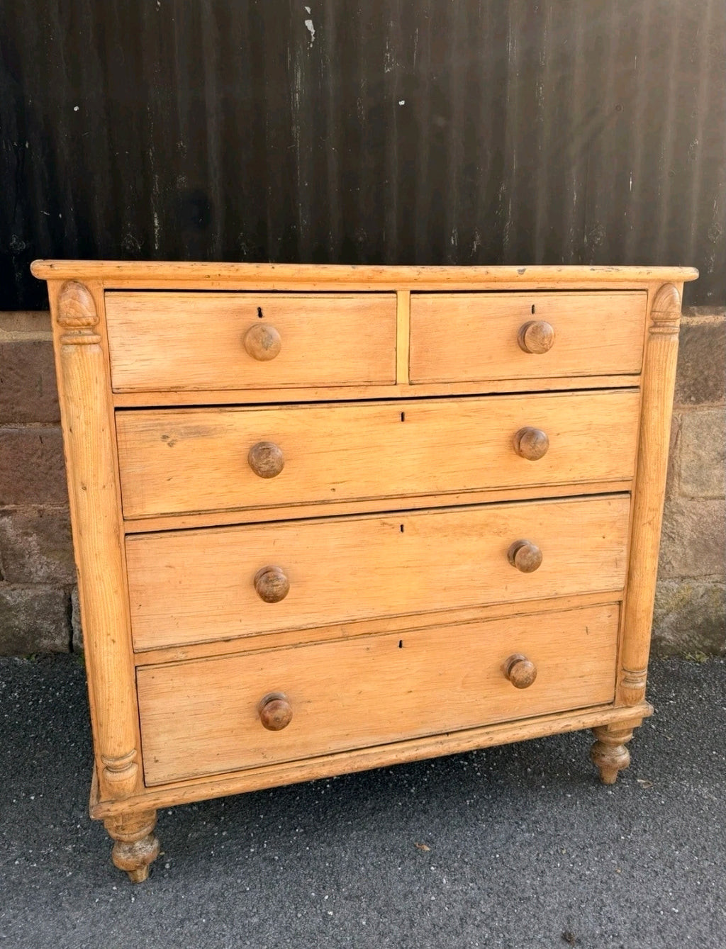 Antique Victorian Rustic Waxed Pine Chest Of Drawers, Country Cottage, Bedroom.