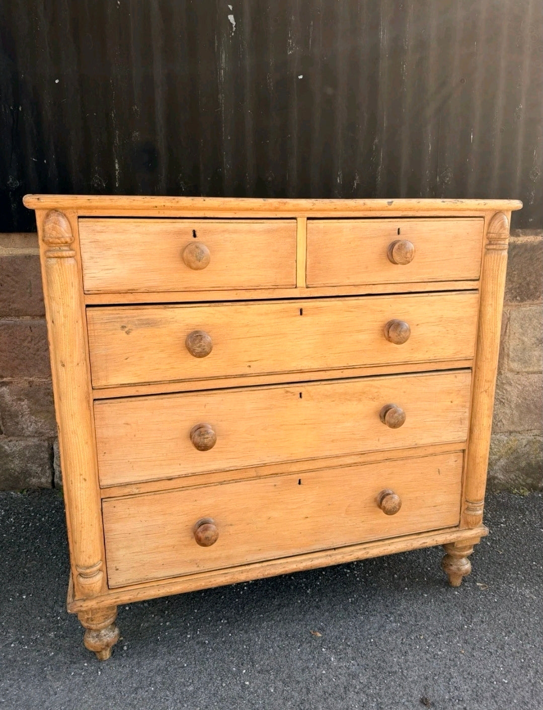Antique Victorian Rustic Waxed Pine Chest Of Drawers, Country Cottage, Bedroom.