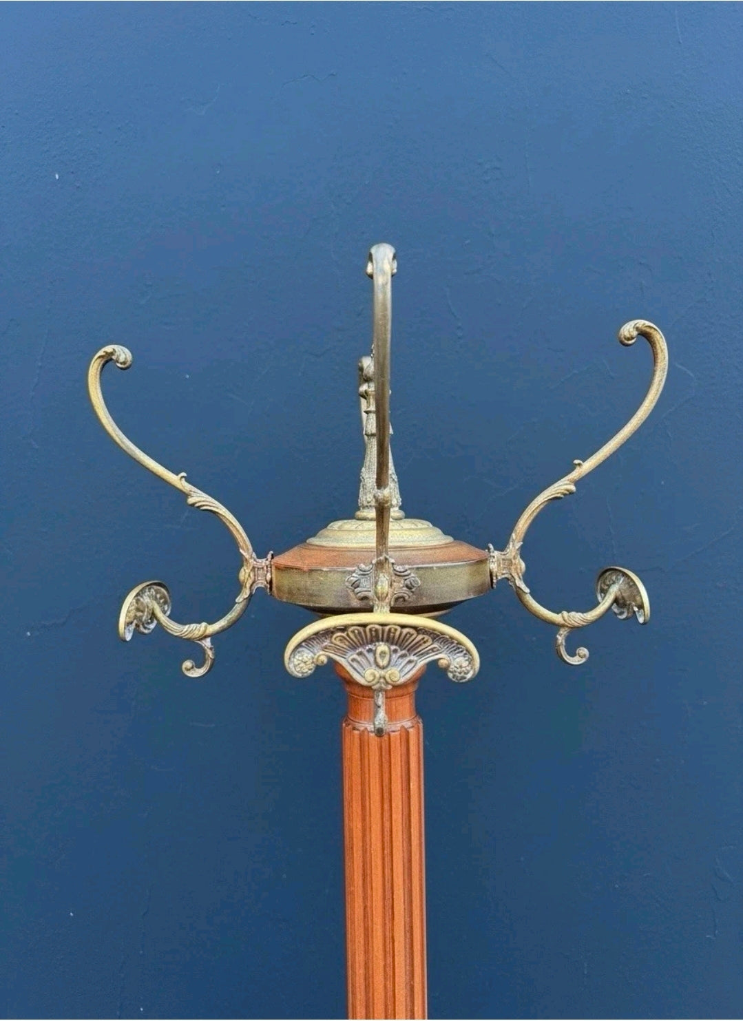 Vintage 1950s Wood & Brass Coat Stand. 8 Hooks, Hall Stand, Hat Stand, Hall Tree