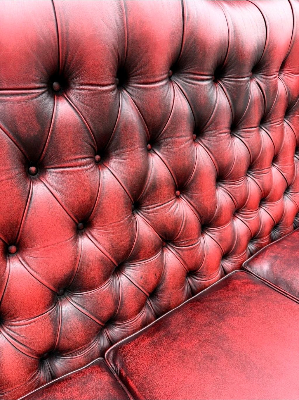Vintage Oxblood Leather Chesterfield 3 seater Wingback Sofa.