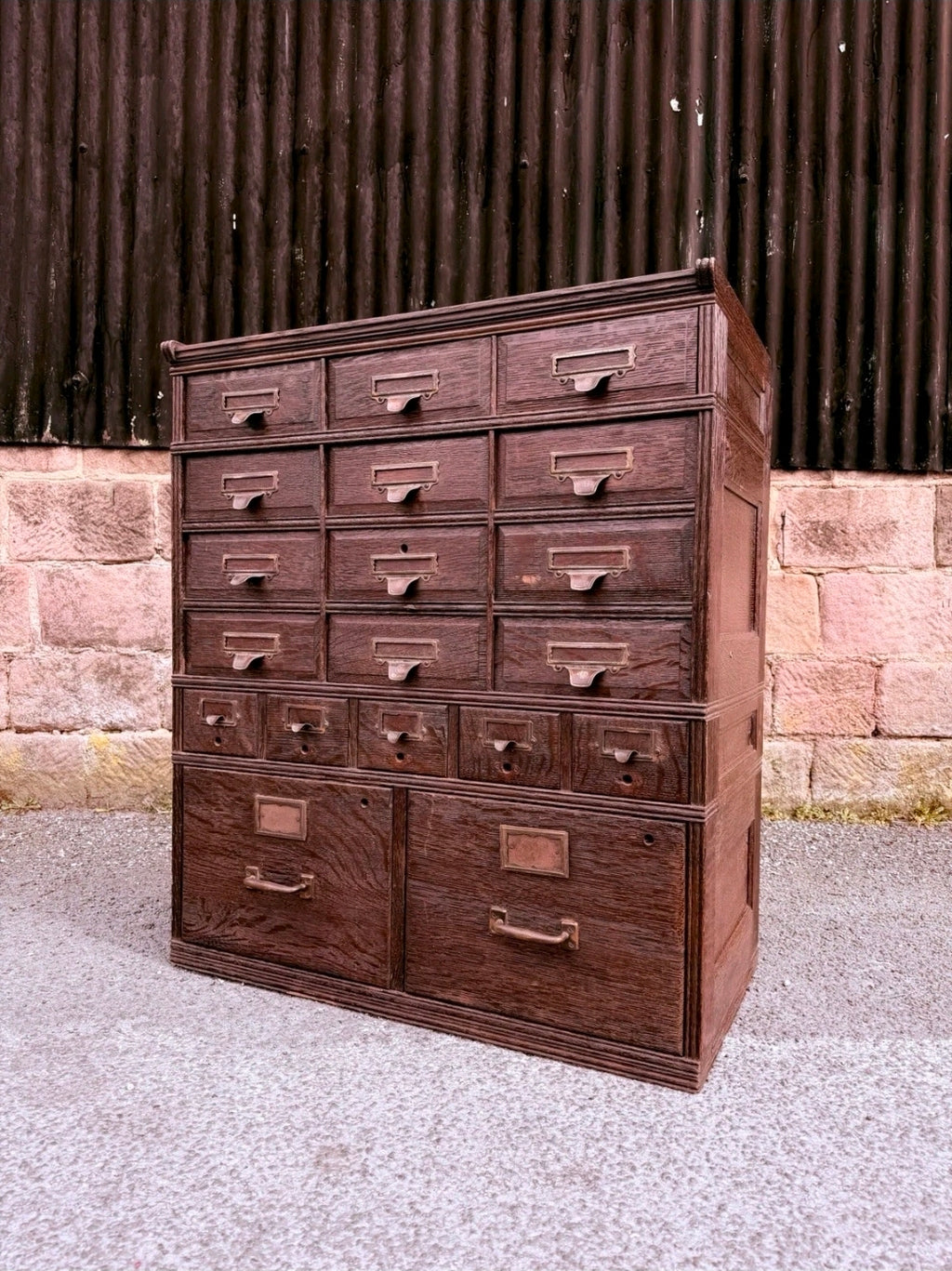 Antique Shannon Ltd Filing Cabinet Collectors Storage Bank of Drawers, Office