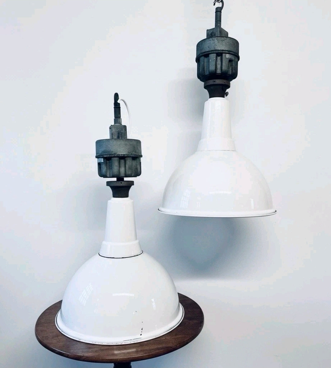 Original 1950s Industrial Benjamin Enamel Pendant Light, Kitchen, Feature, White