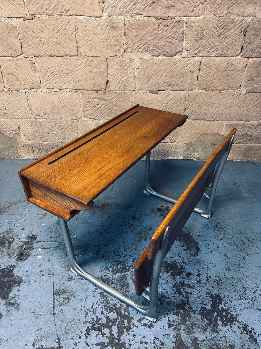 Antique Double School Desk. Oak & Cast Iron. Playroom, Kids Workspace, Nursery