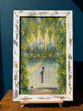 Framed Impasto Ethnic Oil Painting by A W Doe African Artist, Palm Trees, Lady