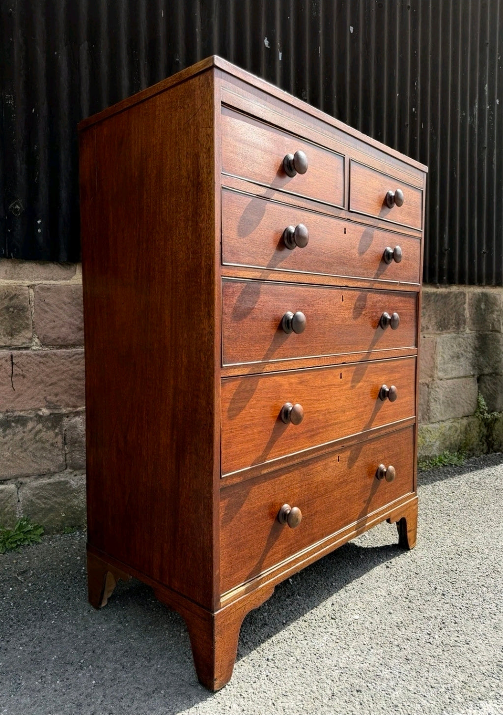 Antique 19th Century Georgian Mahogany Chest Of 6 Drawers. Bedroom, Storage