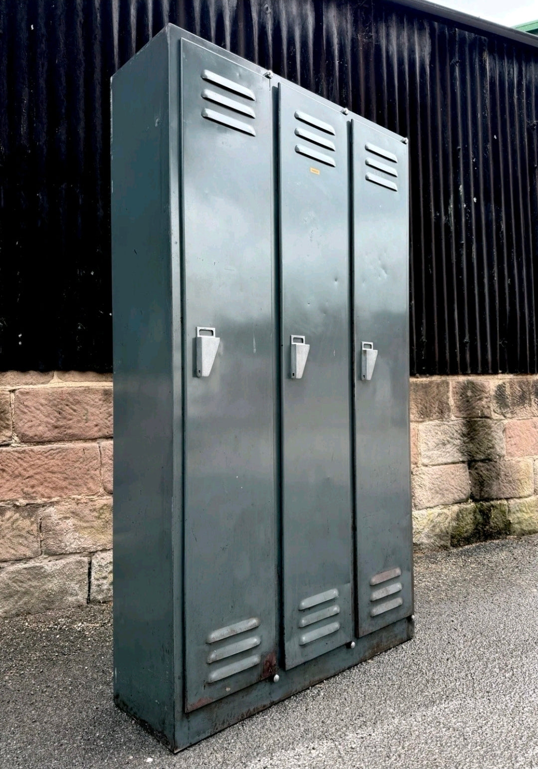 Vintage 1950s Italian Steel Lockers,3 Door,Hallway,Industrial,Storage,Original