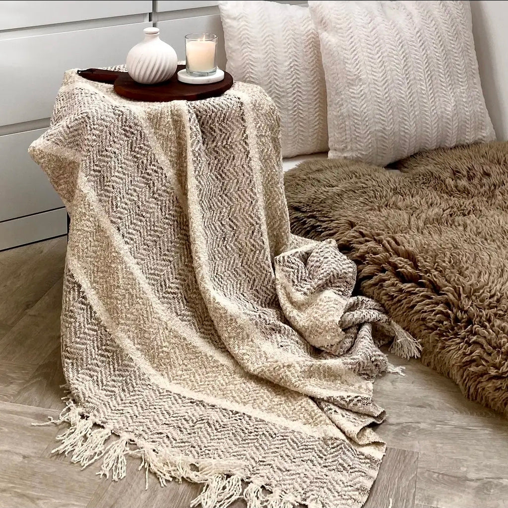 Savannah Herringbone Throw Blanket - 100% Recycled Materials (Natural)