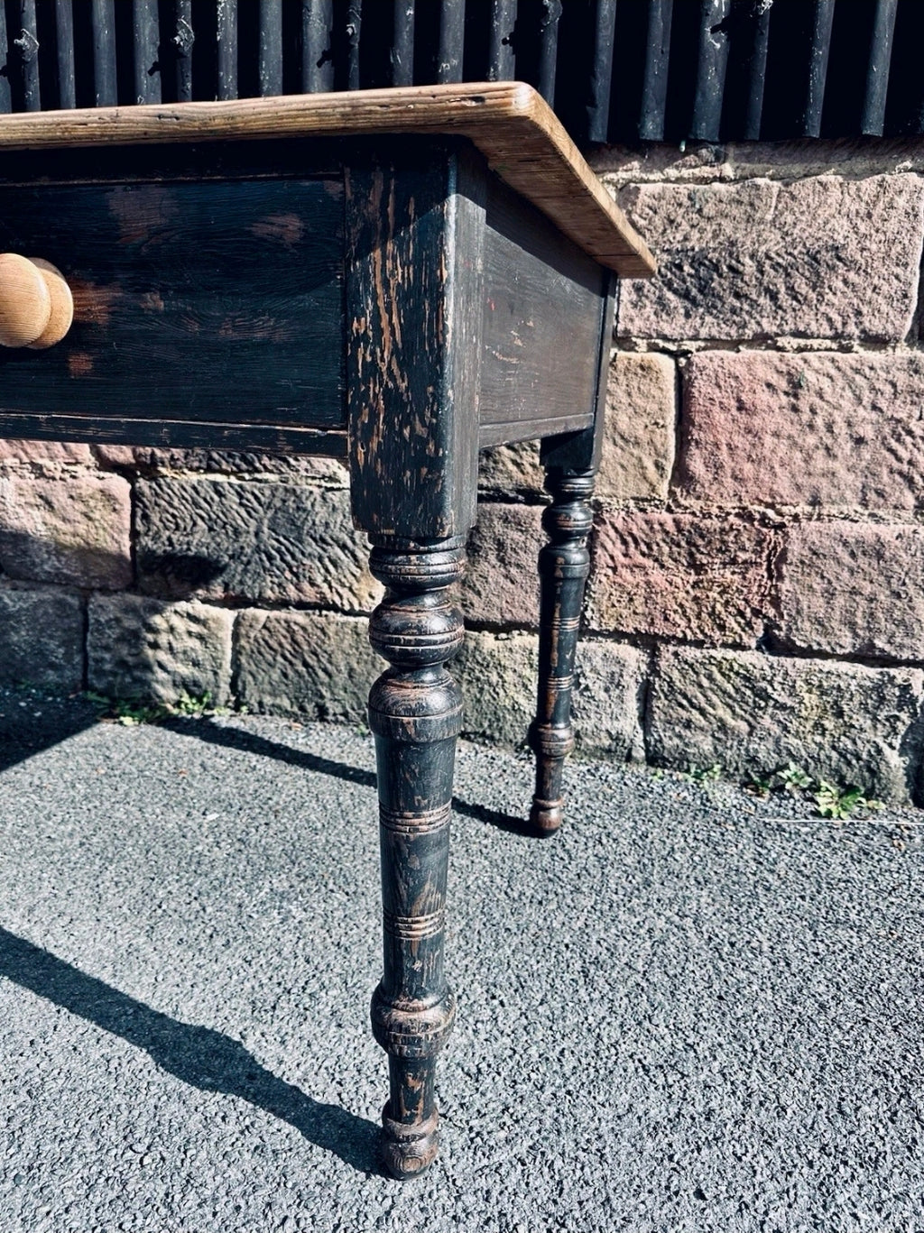Antique French Oak Top Table. 2 Drawers. Kitchen, Dining, Original Paint