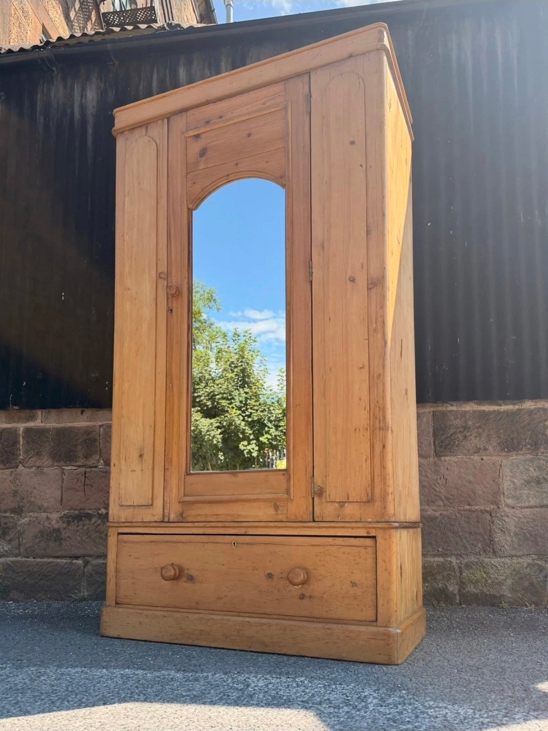 Victorian Pine Single Wardrobe. Storage, Bedroom, Original. Country Cottage