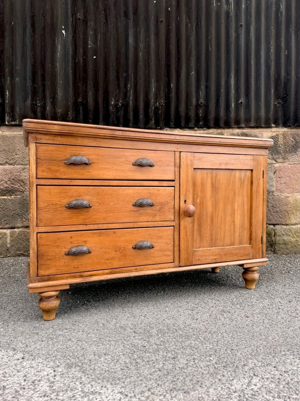 Victorian Antique Pine Dresser Base/Sideboard. Three Drawers, Country, Cottage.