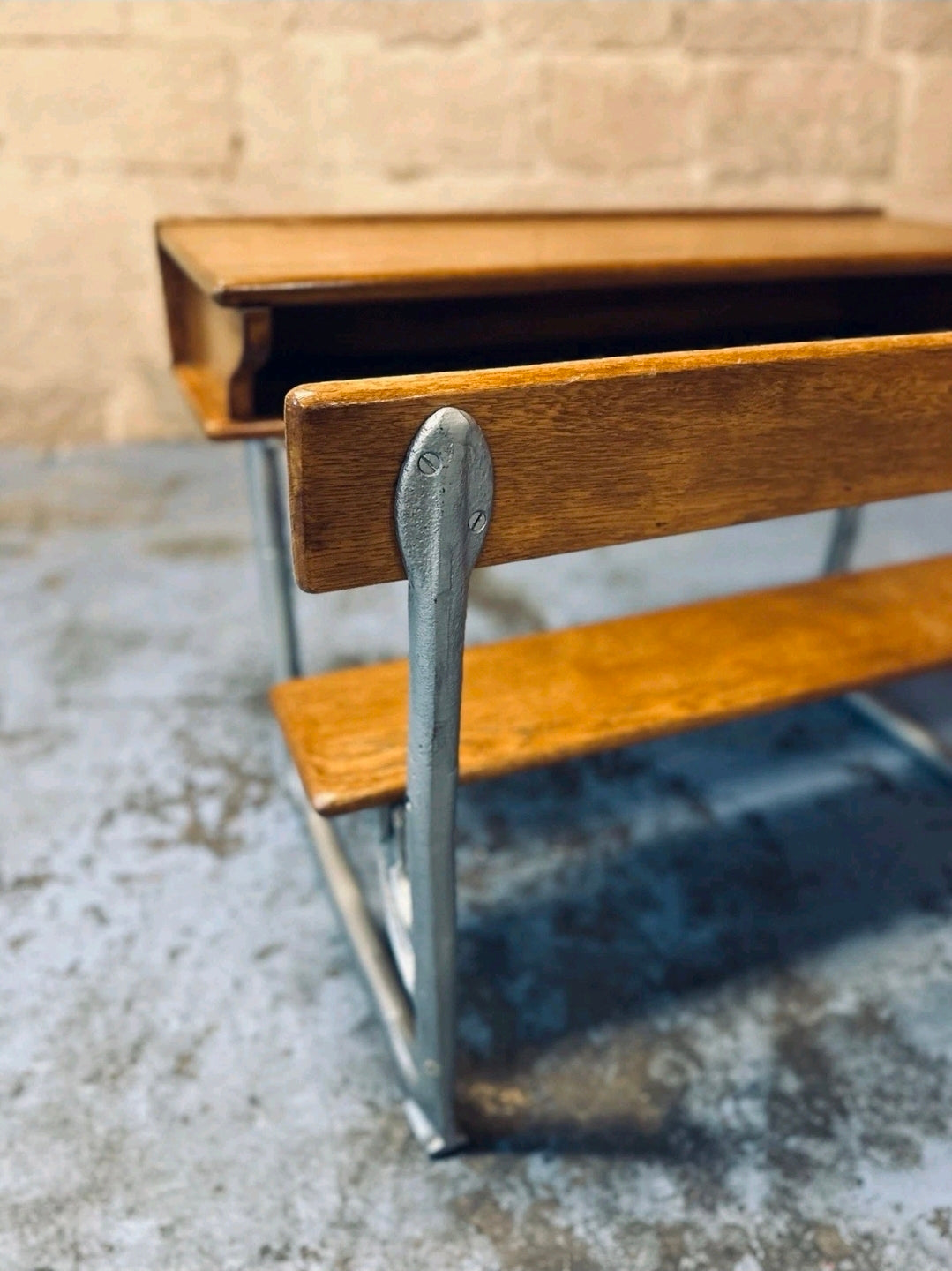 Antique Double School Desk. Oak & Cast Iron. Playroom, Kids Workspace, Nursery